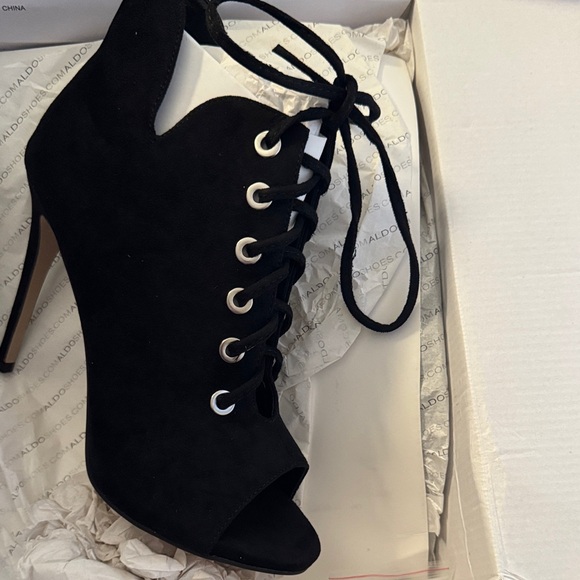 Aldo Black Suede Lace-Up Heels - Picture 1 of 7